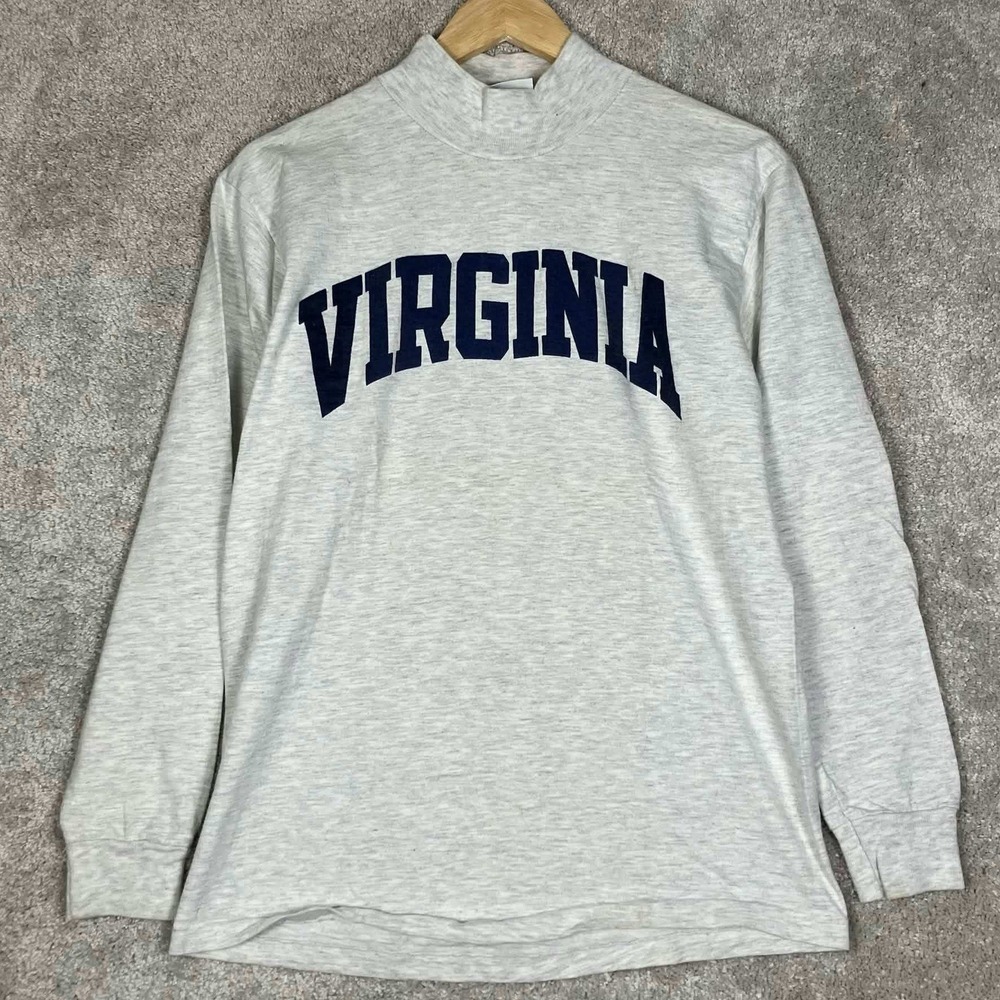 Vintage Virginia Mock Neck Shirt Men Large Gray Long Sleeve USA Made
